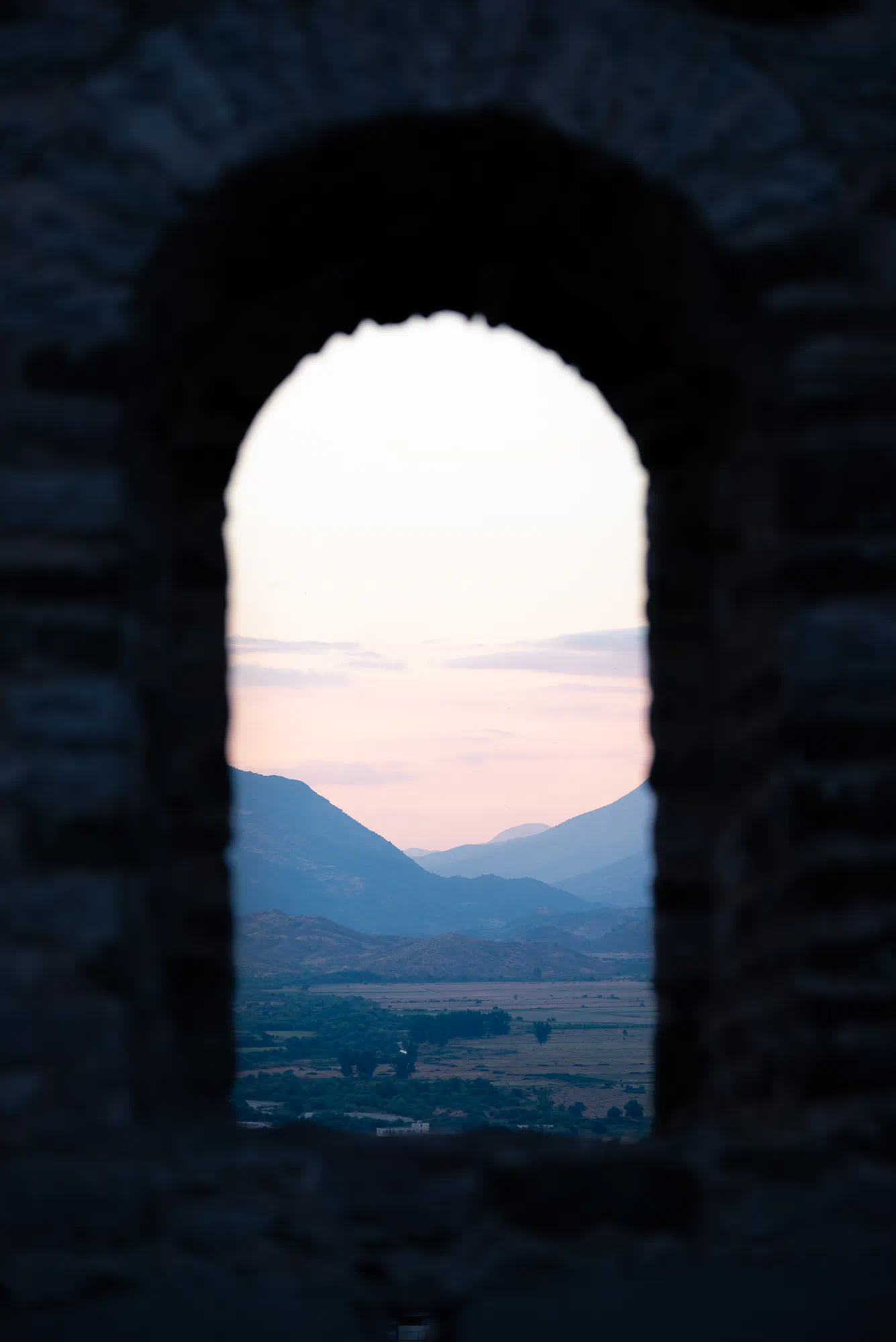 mountains through window